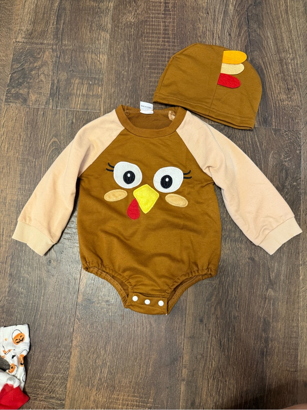 Kids Brown Turkey One-Piece with Hat - Cute Fall Bodysuit